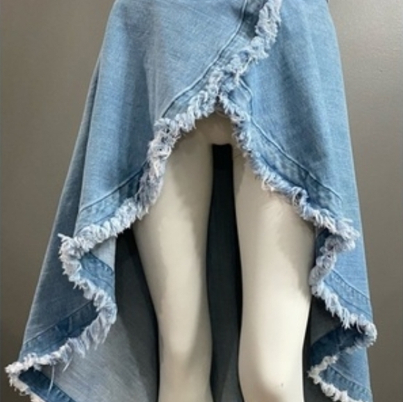 Denim High-Low Ruffle Skirt - Blue Size L/XL - Picture 2 of 4